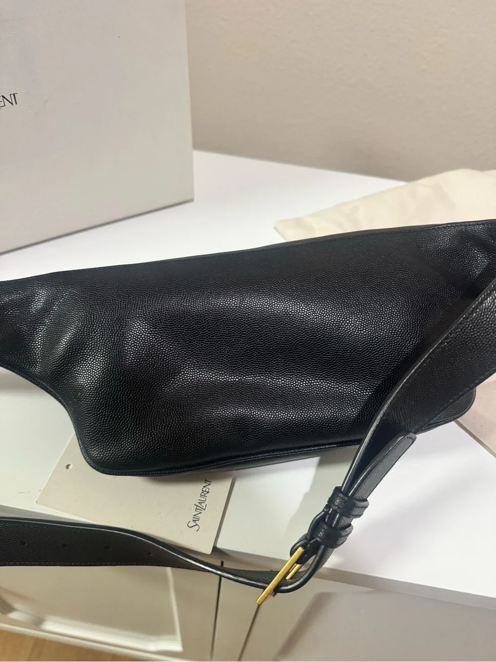 Saint Laurent YSL Cassandre Black Leather Belt Bag Full Set